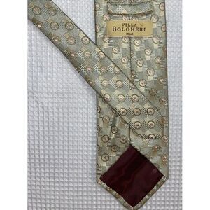 VILLA BOLGHERI by ERMENEGILDO ZEGNA SILK TIE  Geometric‎ Medallion Light Green